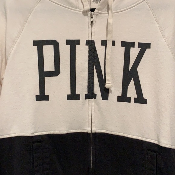 Victoria’s Secret PINK zip up hoodie black & white size small - Picture 3 of 7